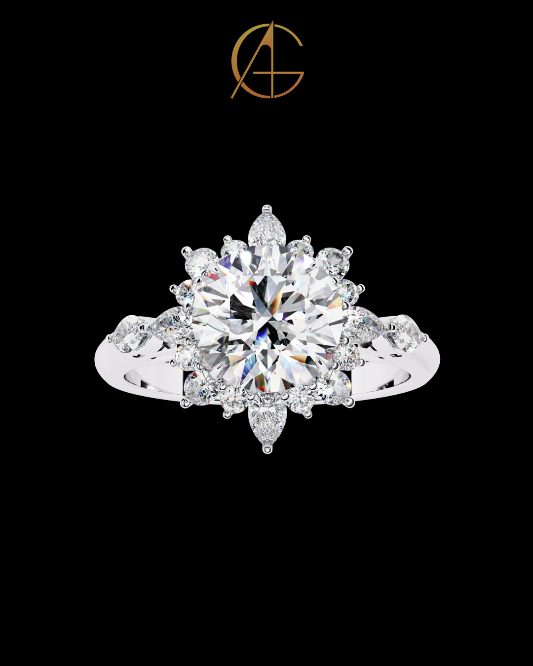1.67 CT Moissanite Diamond Round Cut Sunburst Halo Ring with Center Luxury Bridal Jewelry