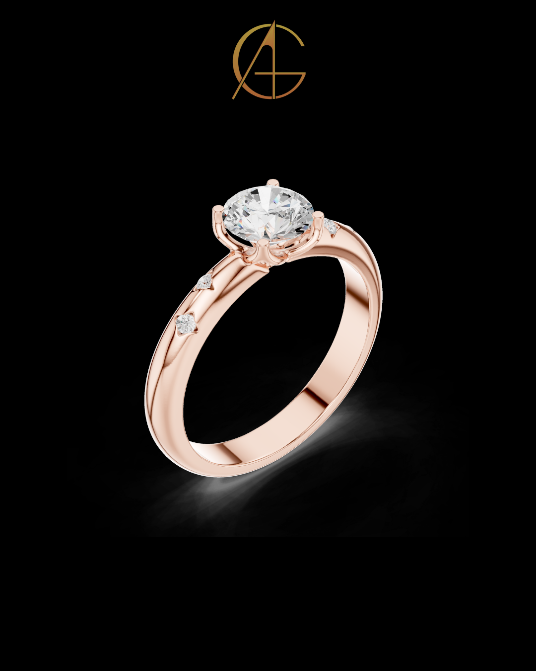 0.89 TCW Modern Round Cut Moissanite Solitaire Diamond Ring with Accent Stones
