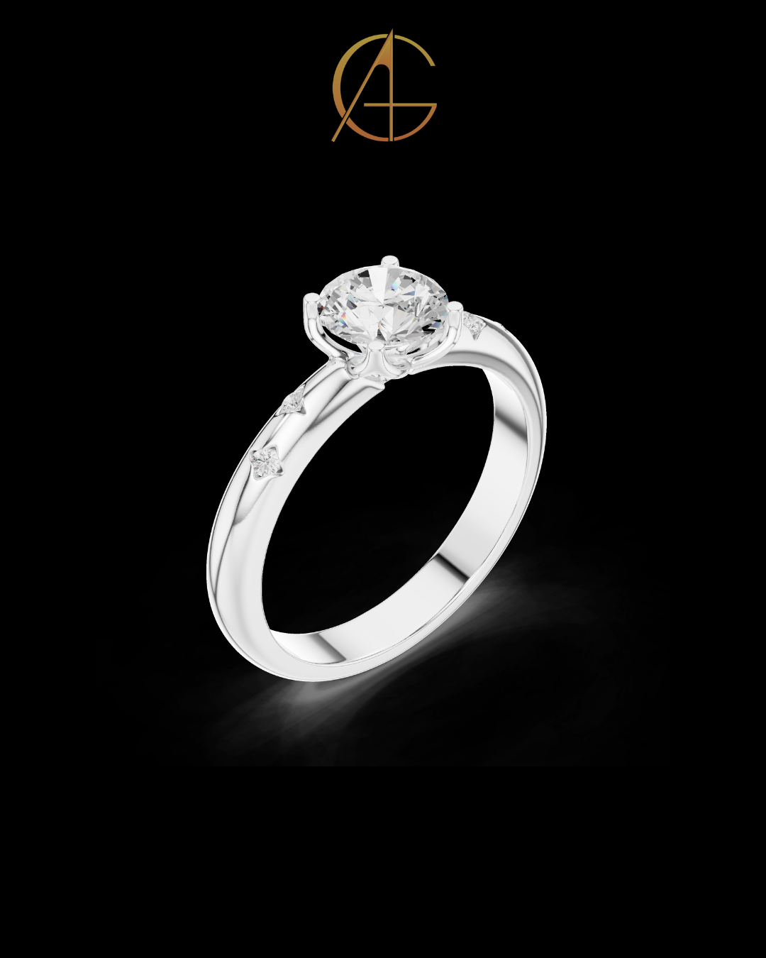 0.89 TCW Modern Round Cut Moissanite Solitaire Diamond Ring with Accent Stones