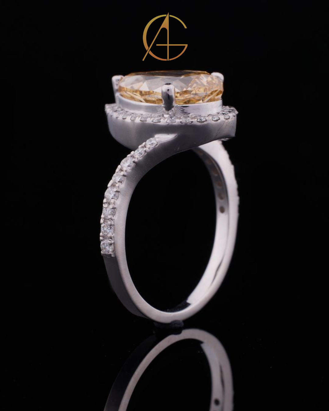 3.02 CT Luxurious Fancy Vivid Yellow Pear Cut Moissanite Diamond Ring in Silver By Auren Gems