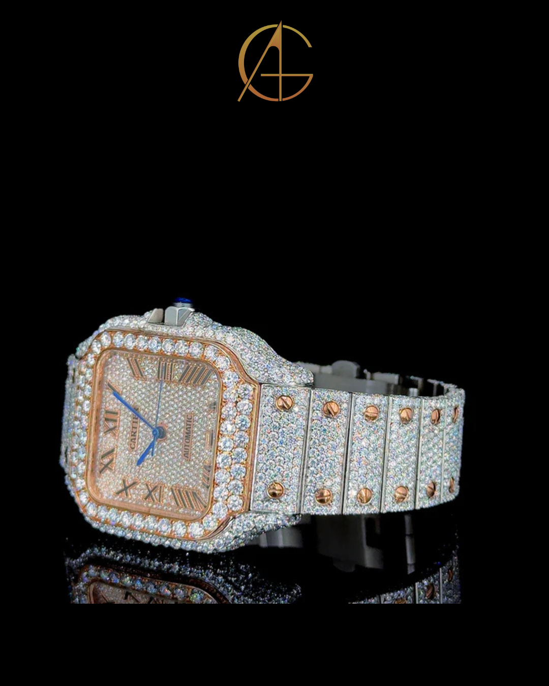 Cartier Rose White With Roman Dial Moissanite Diamond Watch