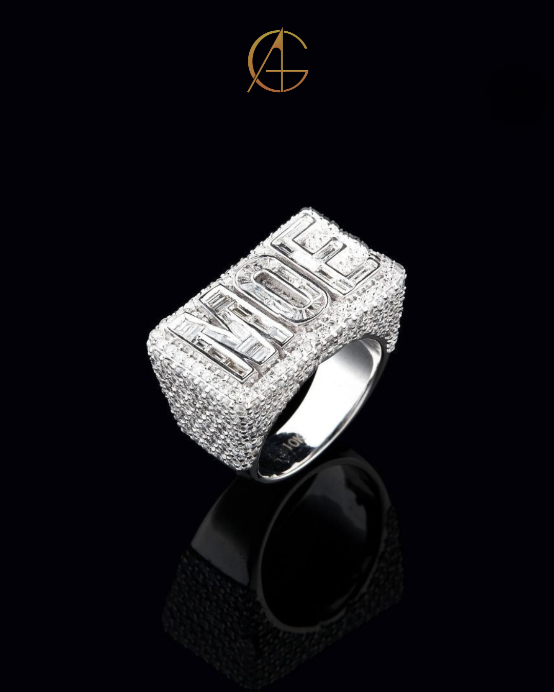 4.08 TCW Exclusive MOE Initials Moissanite Diamond-Studded Rectangular Statement Ring with Pavé Halo Detailing