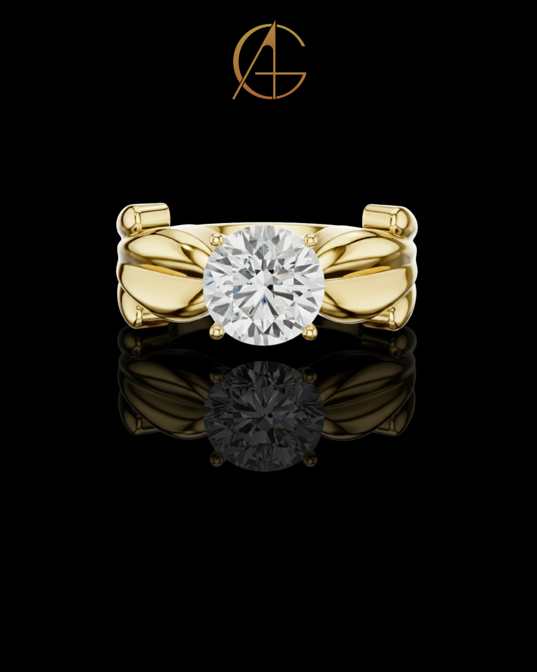 1.00 TCW Embrace Round Solitaire Moissanite Diamond Ring with Sculpted Split Band