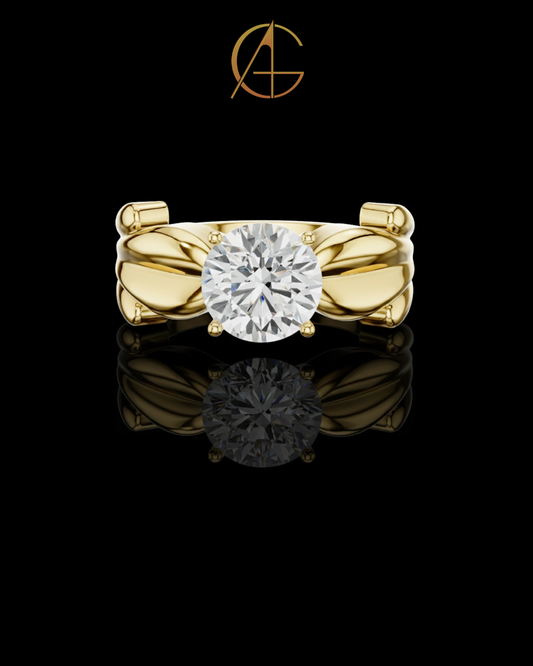 1.00 TCW Embrace Round Solitaire Moissanite Diamond Ring with Sculpted Split Band