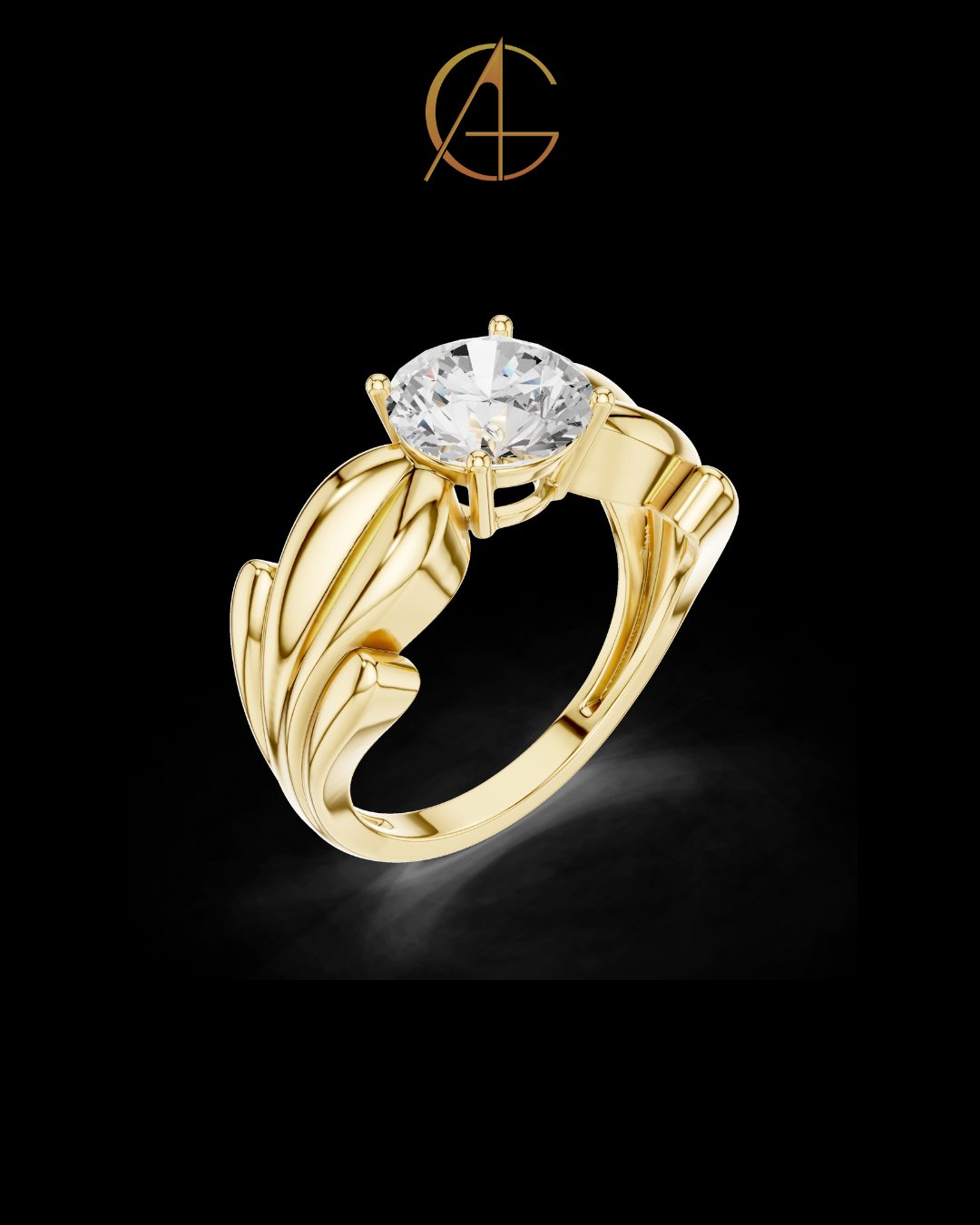 1.00 TCW Embrace Round Solitaire Moissanite Diamond Ring with Sculpted Split Band