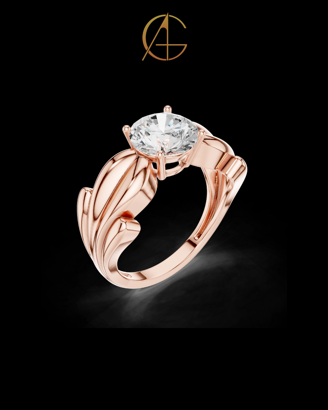 1.00 TCW Embrace Round Solitaire Moissanite Diamond Ring with Sculpted Split Band