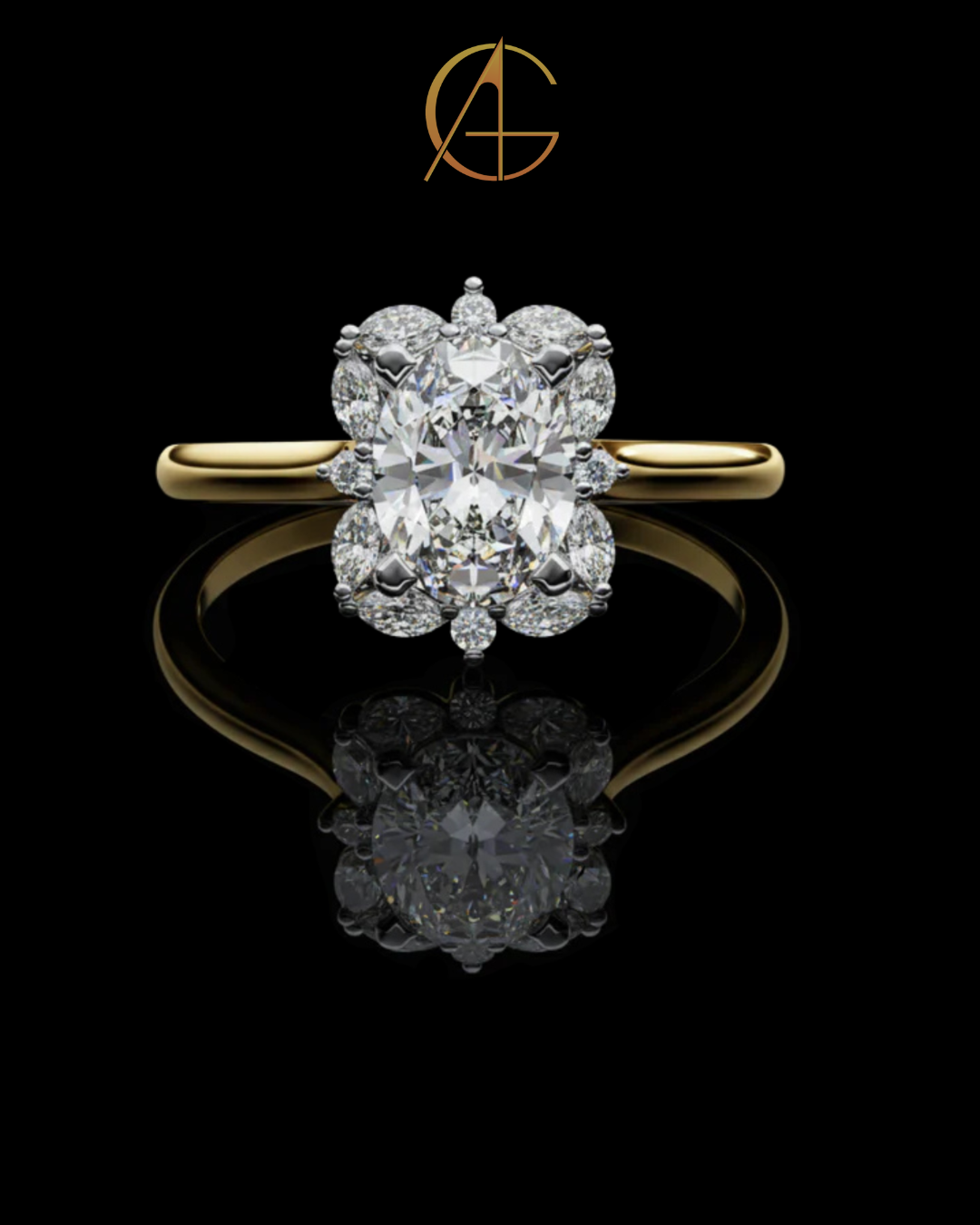 1.29 CT Trendy Oval Cut Cluster Moissanite Diamond Vintage Floral Halo Engagement Ring For Her