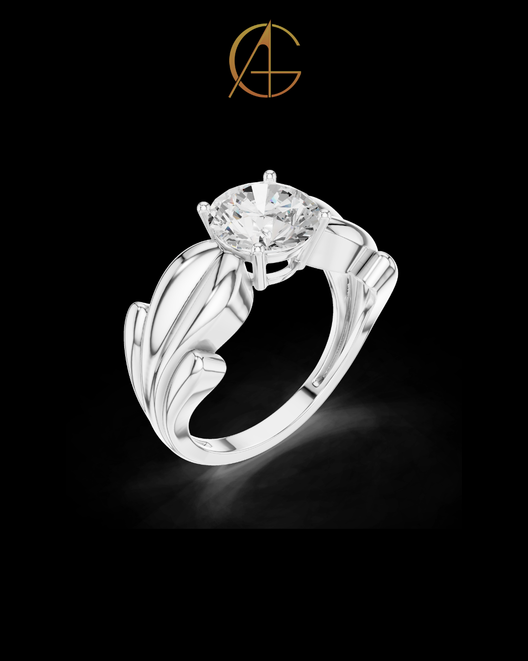1.00 TCW Embrace Round Solitaire Moissanite Diamond Ring with Sculpted Split Band