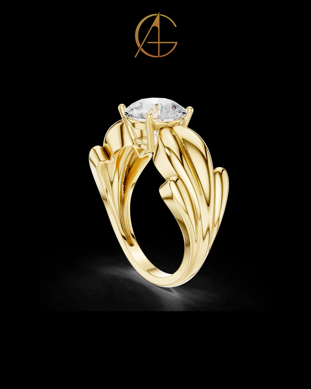1.00 TCW Embrace Round Solitaire Moissanite Diamond Ring with Sculpted Split Band