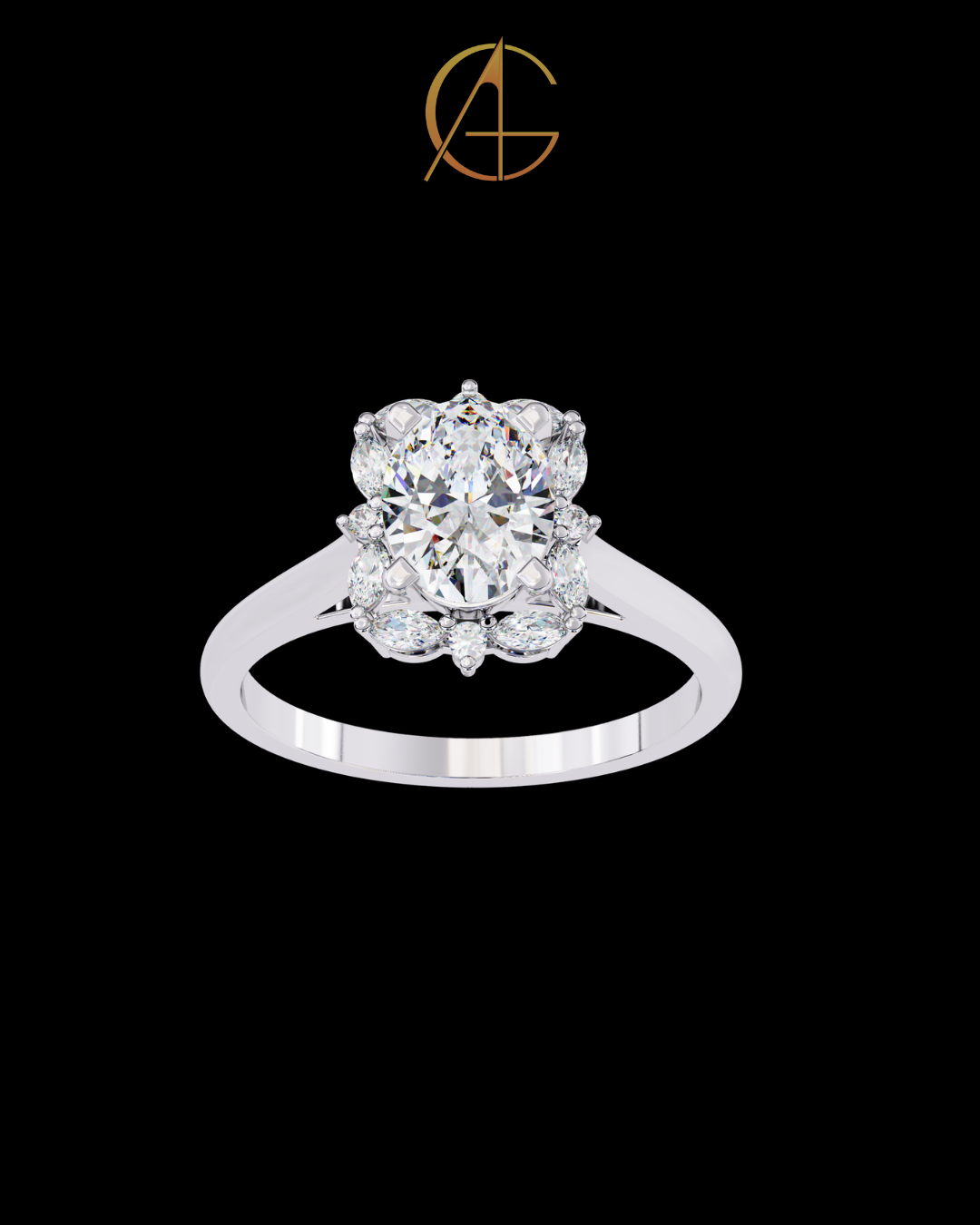 1.29 CT Trendy Oval Cut Cluster Moissanite Diamond Vintage Floral Halo Engagement Ring For Her