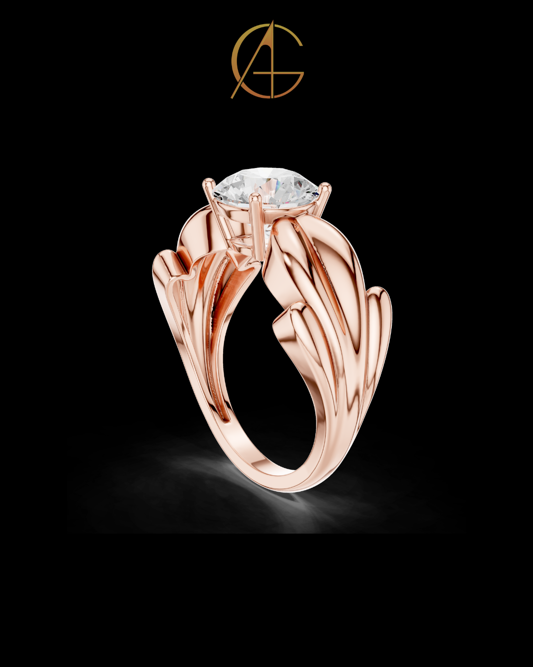 1.00 TCW Embrace Round Solitaire Moissanite Diamond Ring with Sculpted Split Band