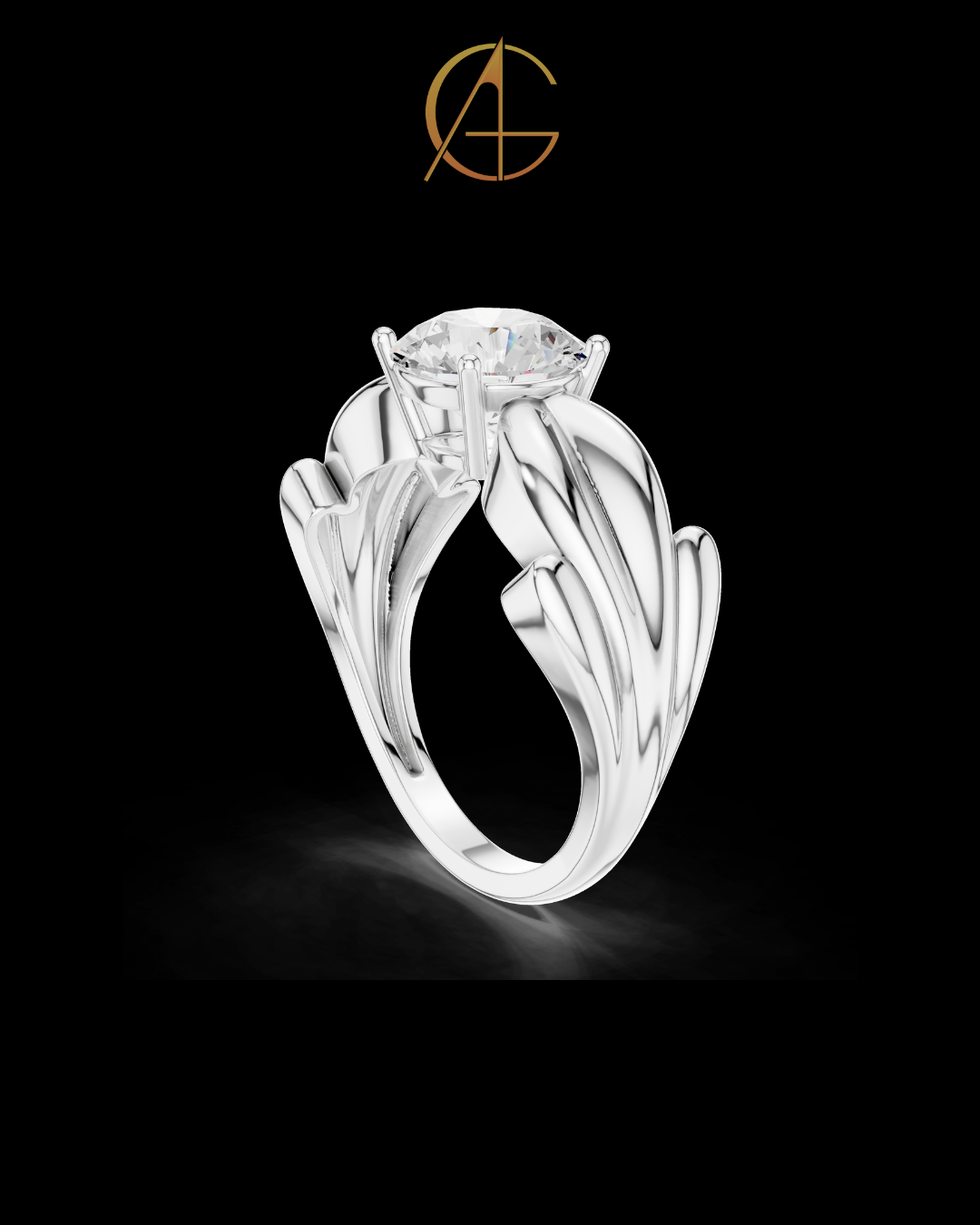 1.00 TCW Embrace Round Solitaire Moissanite Diamond Ring with Sculpted Split Band