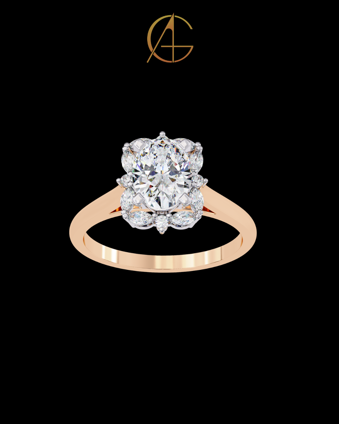 1.29 CT Trendy Oval Cut Cluster Moissanite Diamond Vintage Floral Halo Engagement Ring For Her