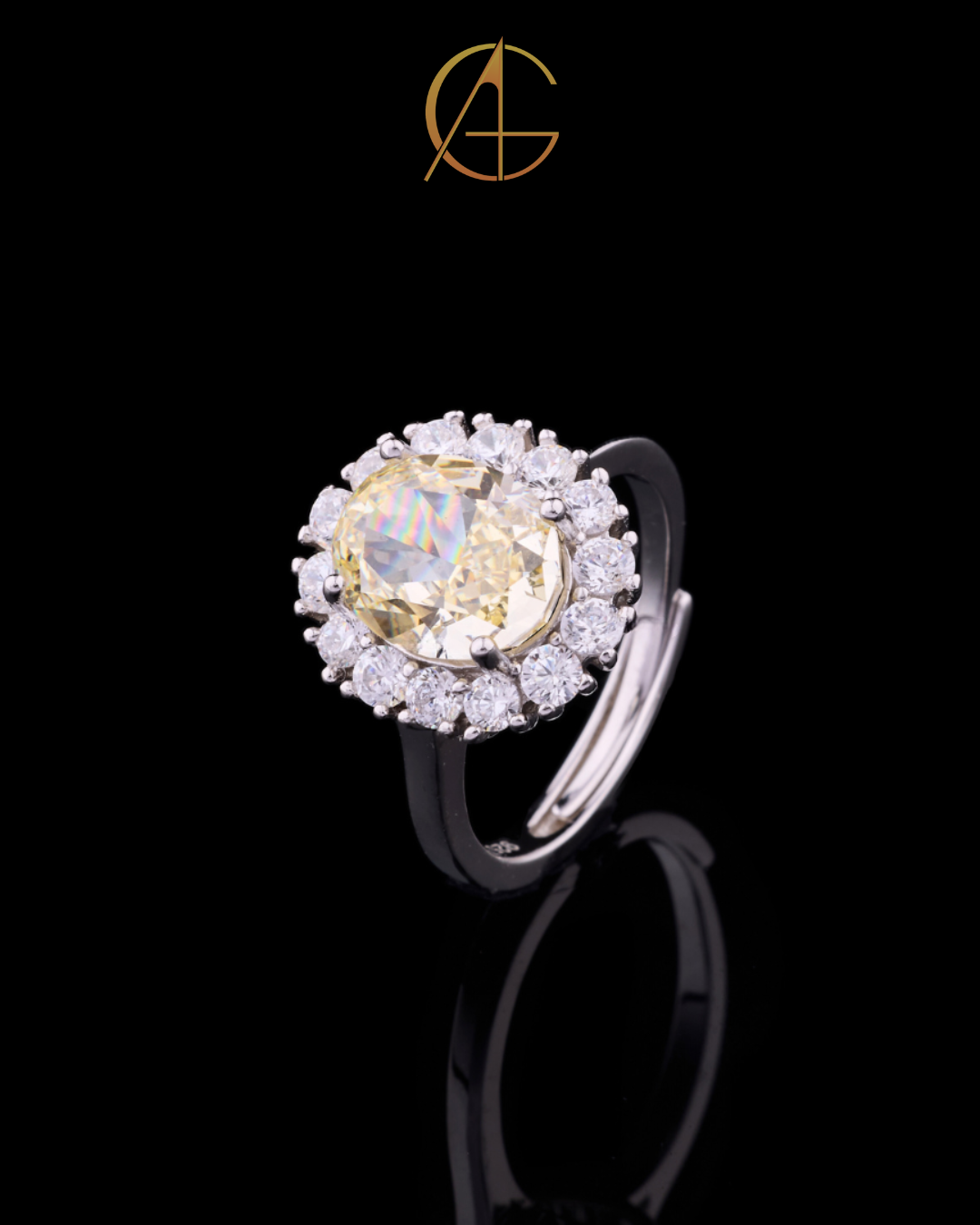 1.25 CT Magnificent Oval Fancy Yellow Moissanite Diamond Halo Ring Surrounded by Brilliant Round Diamonds