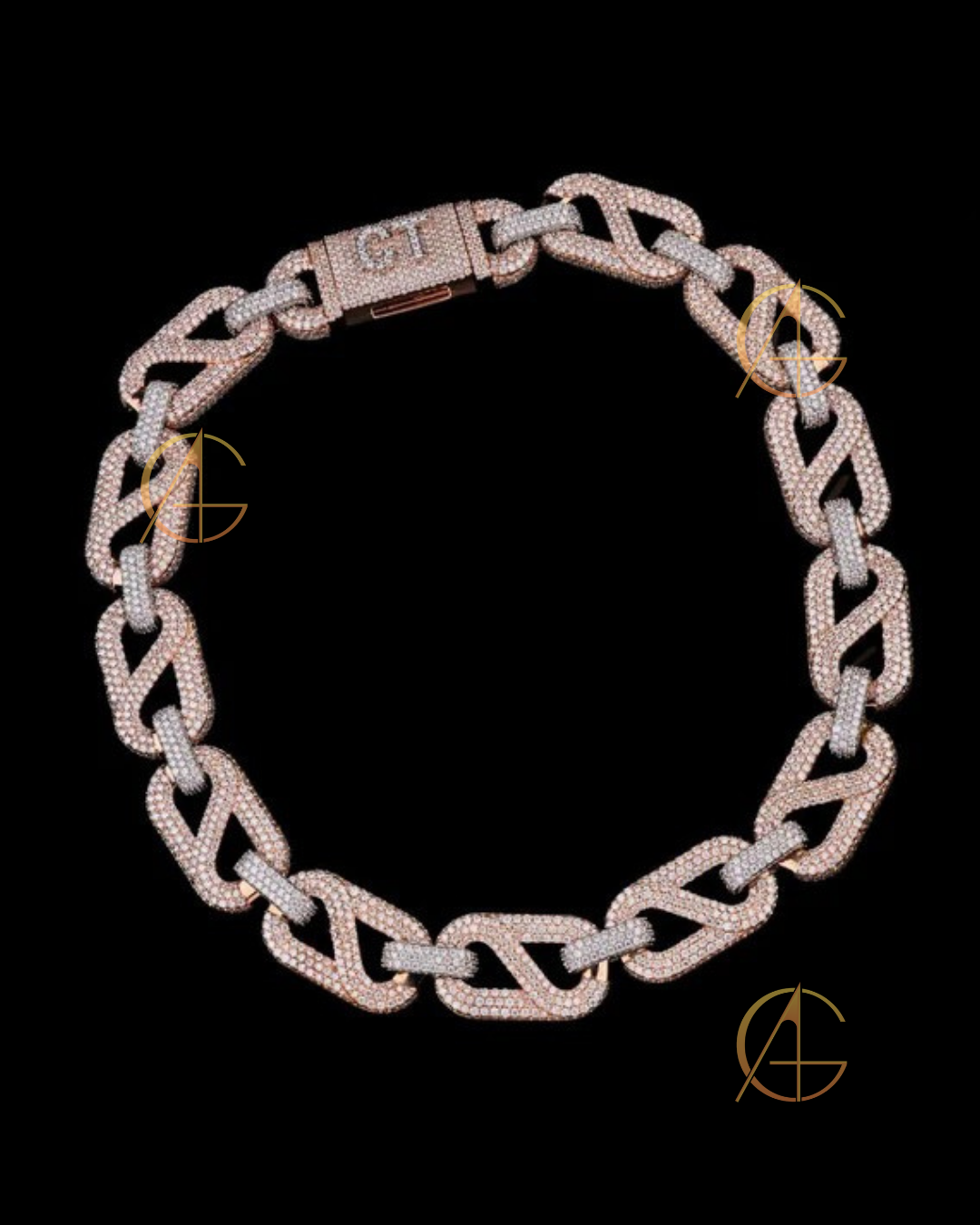 Rose Gold Two Tone VVS Moissanite Iced Out Cuban Chain Hip Hop Style by Auren