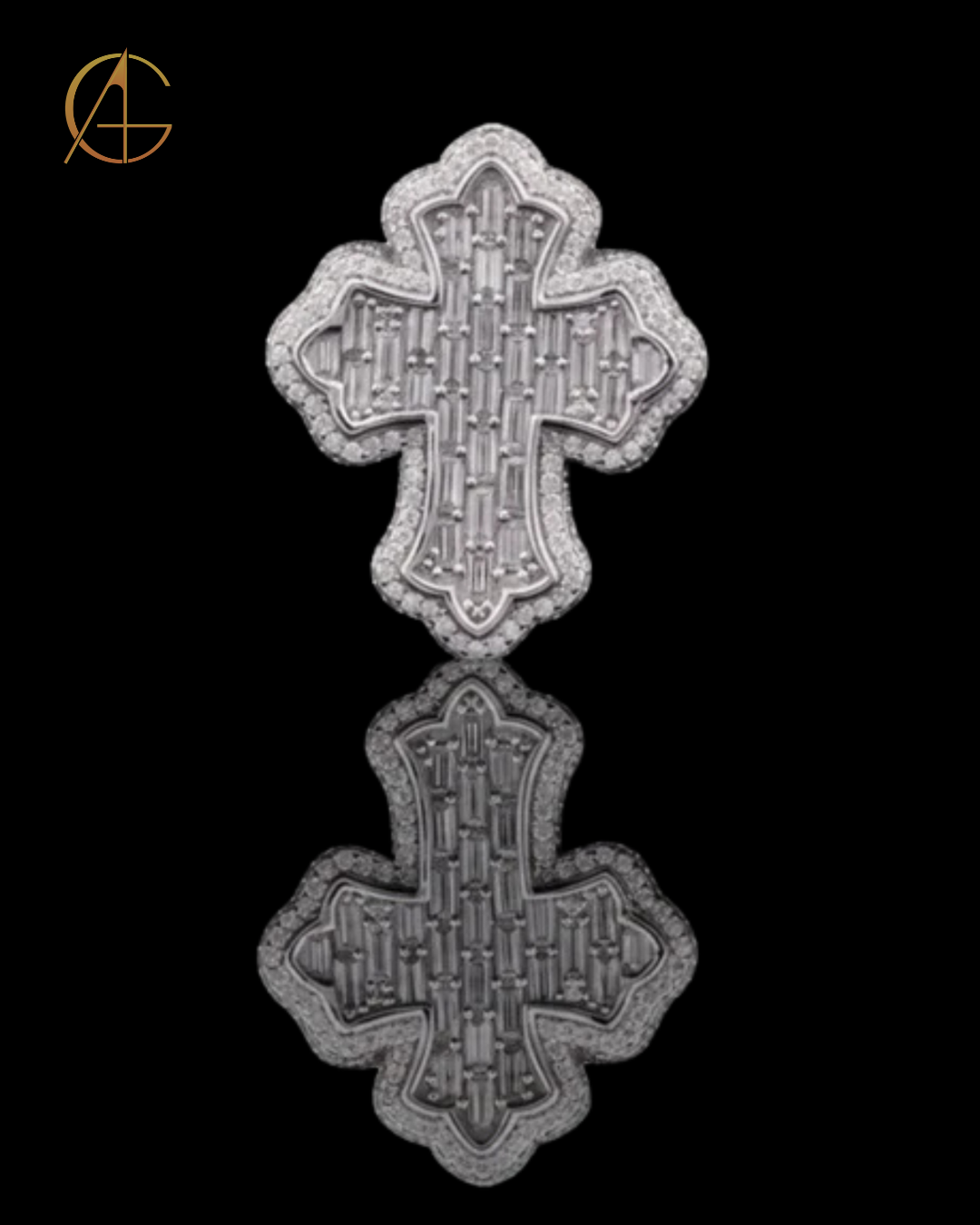 1.70 CT Intricately Crafted Baguette Moissanite Diamond Cross Pendant with Sparkling Pave Halo Detailing