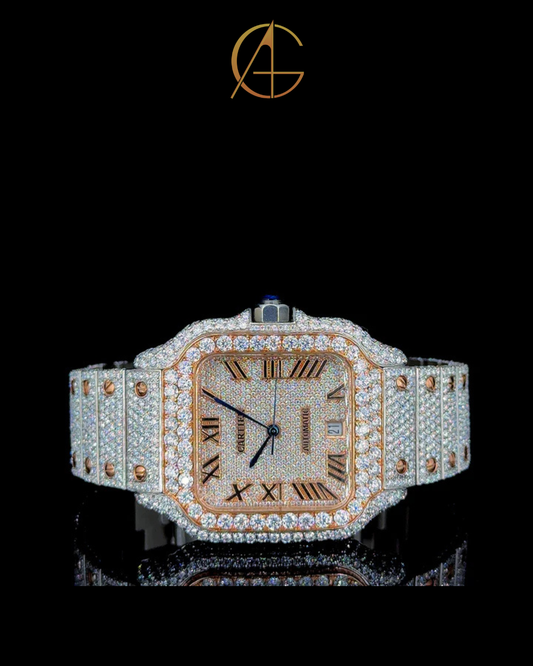 Cartier Rose White With Roman Dial Moissanite Diamond Watch
