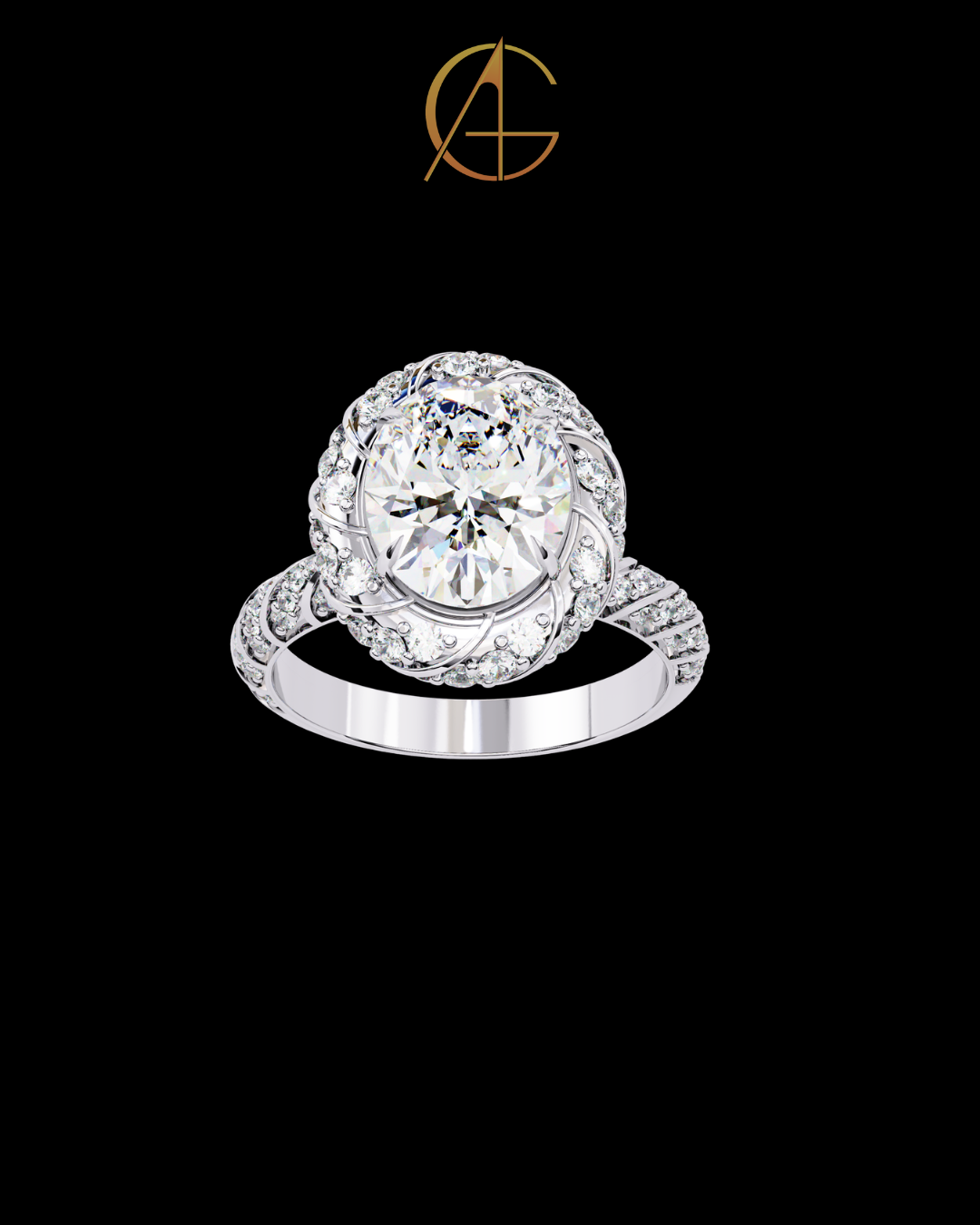 2.42 CT Dainty Oval Cut Moissanite Diamond Petal Halo Ring A Blend of Floral Elegance