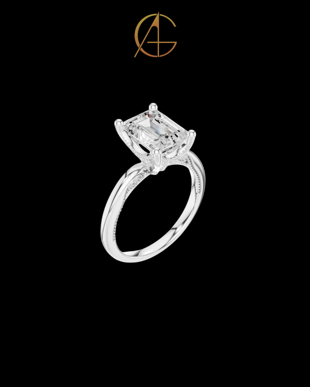 2.50 CT Premium Emerald Cut Moissanite Diamond Solitaire Ring with Four Prong Setting