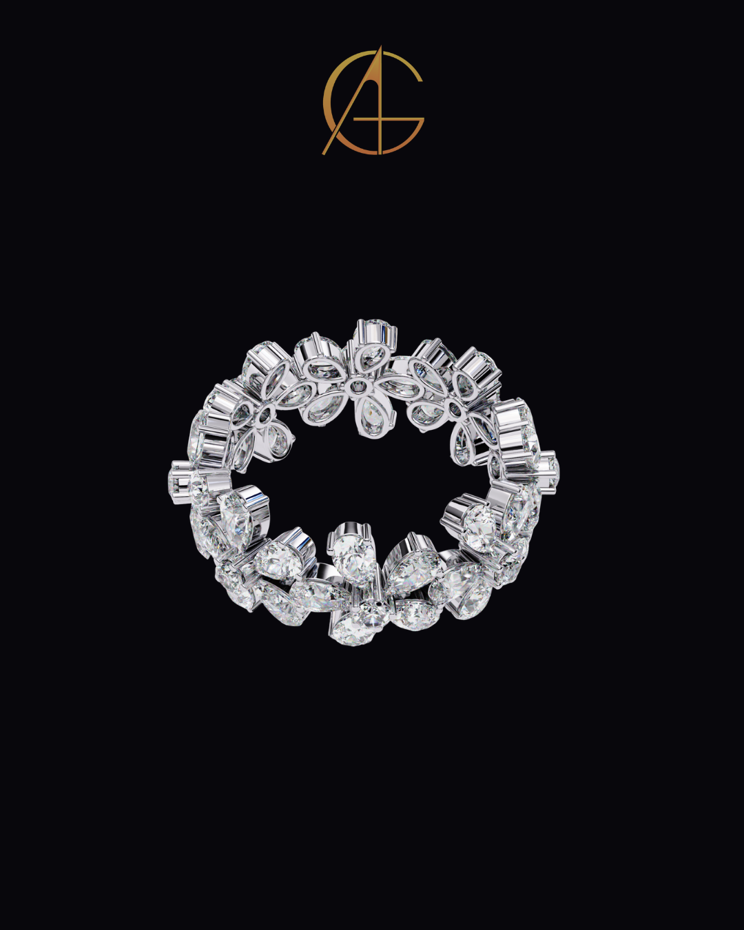 4.17 CT Luxury Floral Ring in Moissanite Diamond Bold Cocktail Jewelry with Pear-Cut Stones for Women