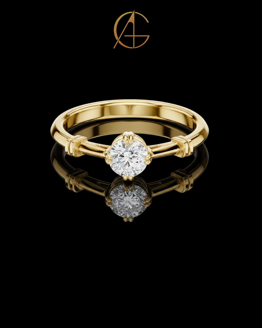 0.35 TCW Solitaire Moissanite Diamond Ring with Sculpted Band Detailing in Lustrous