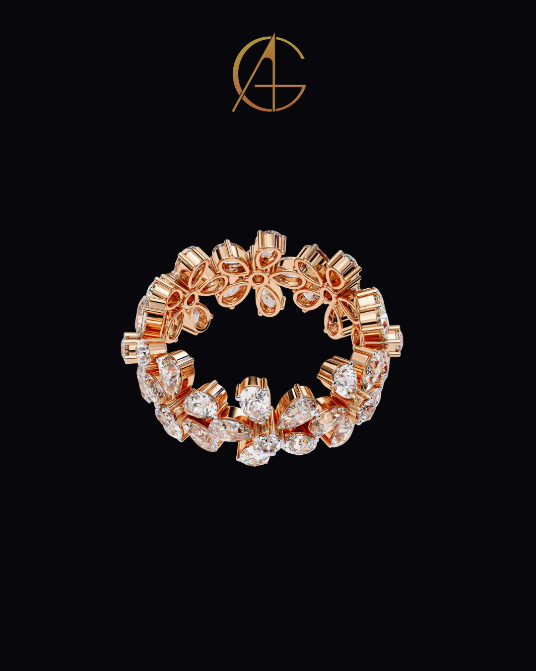 4.17 CT Luxury Floral Ring in Moissanite Diamond Bold Cocktail Jewelry with Pear-Cut Stones for Women