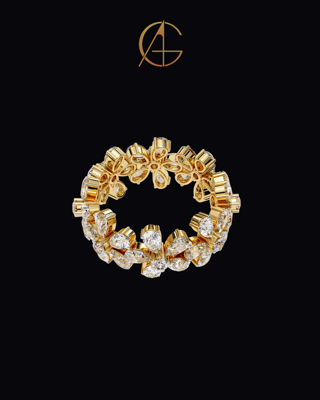 4.17 CT Luxury Floral Ring in Moissanite Diamond Bold Cocktail Jewelry with Pear-Cut Stones for Women