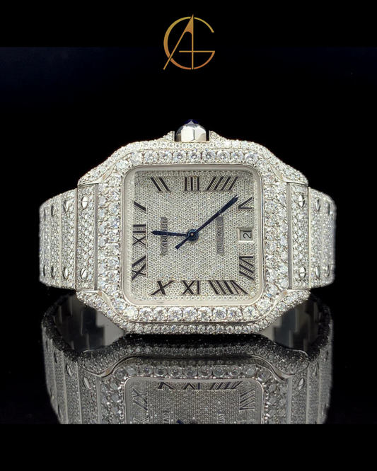 Cartier Silver with Roman Dial Diamond Watch