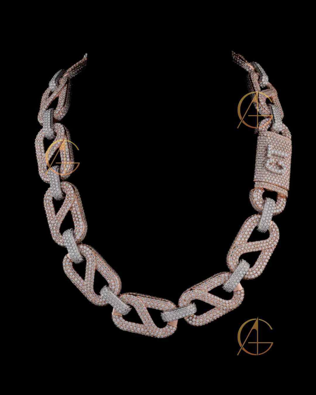 Rose Gold Two Tone VVS Moissanite Iced Out Cuban Chain Hip Hop Style by Auren