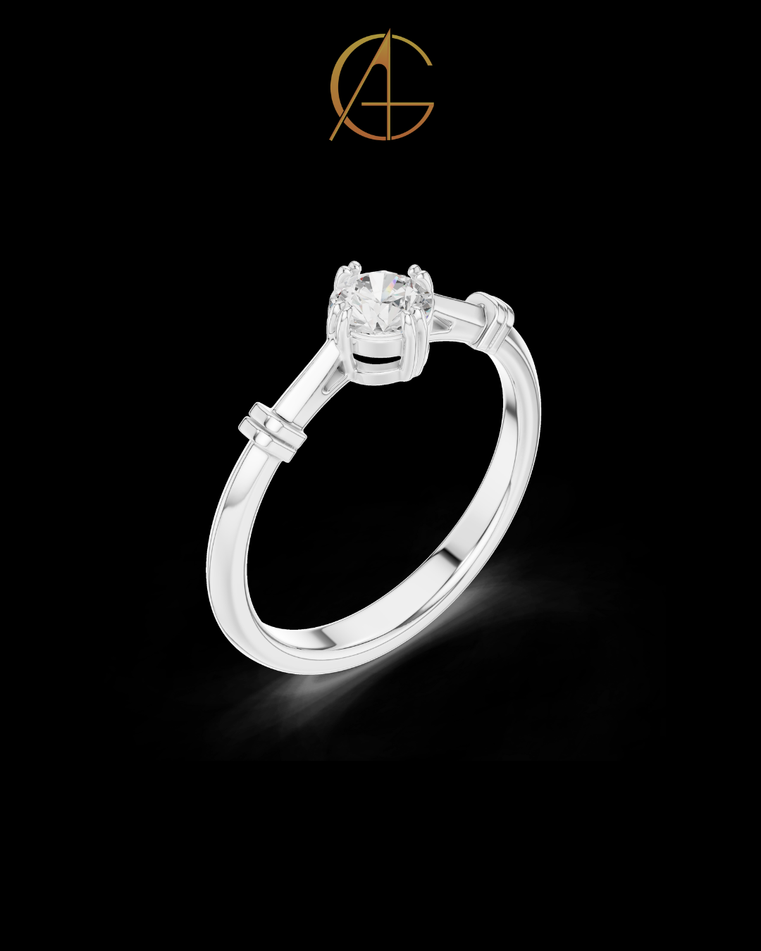 0.35 TCW Solitaire Moissanite Diamond Ring with Sculpted Band Detailing in Lustrous