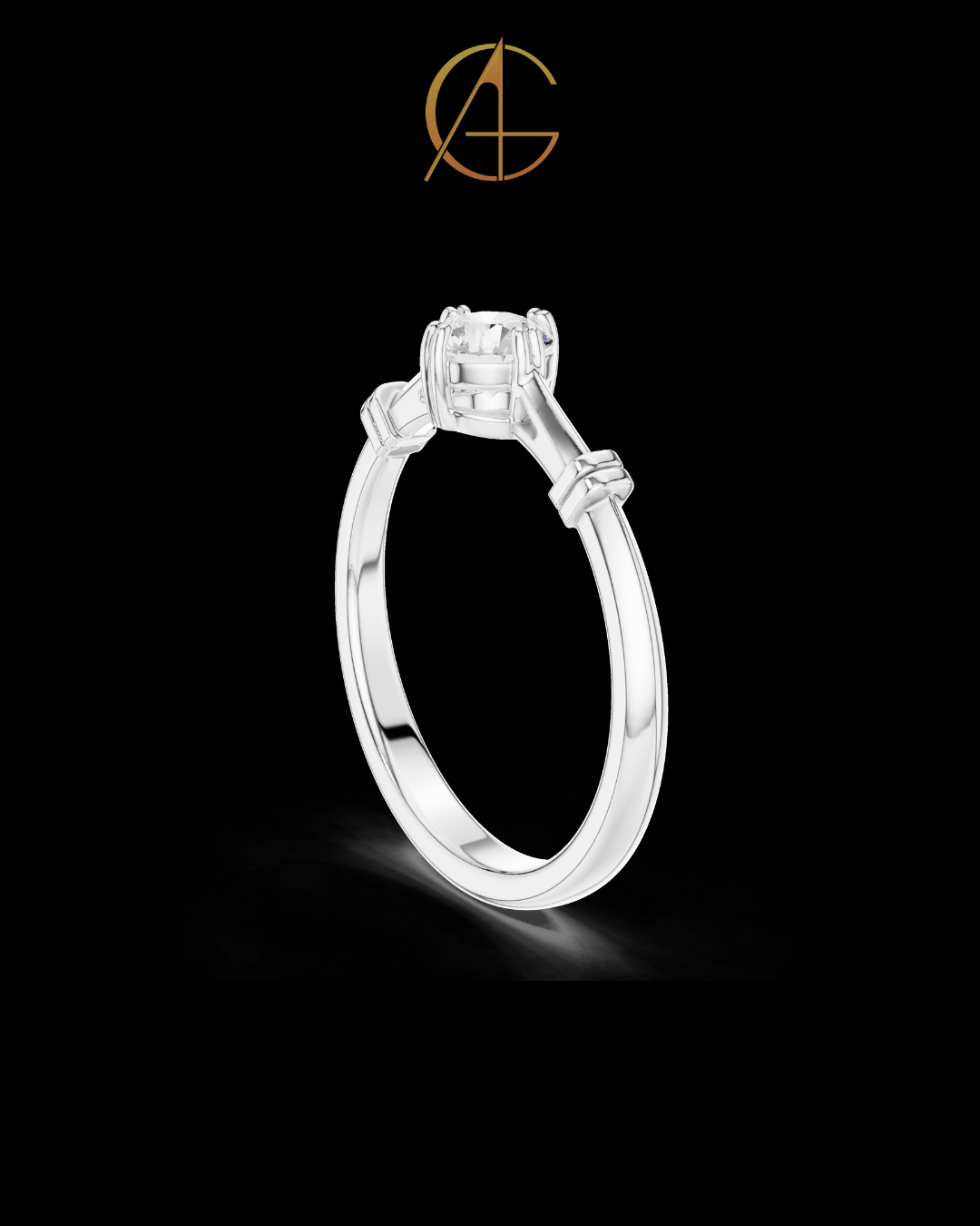 0.35 TCW Solitaire Moissanite Diamond Ring with Sculpted Band Detailing in Lustrous