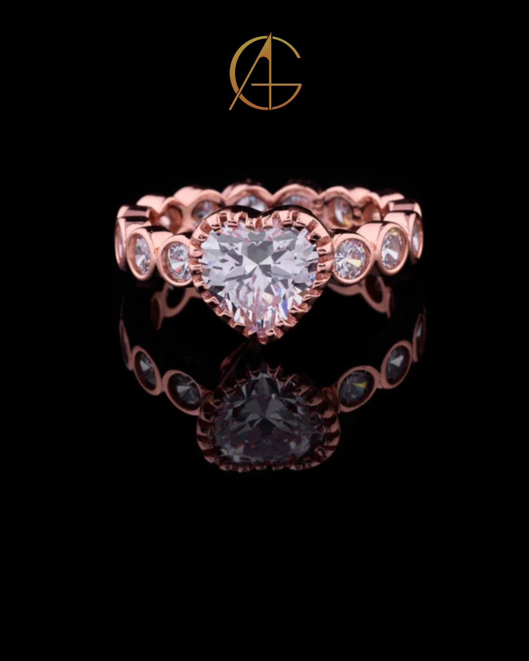 1.00 CT Romantic Heart Shaped Moissanite Diamond Eternity Ring with Bezel Set Accents For Proposal
