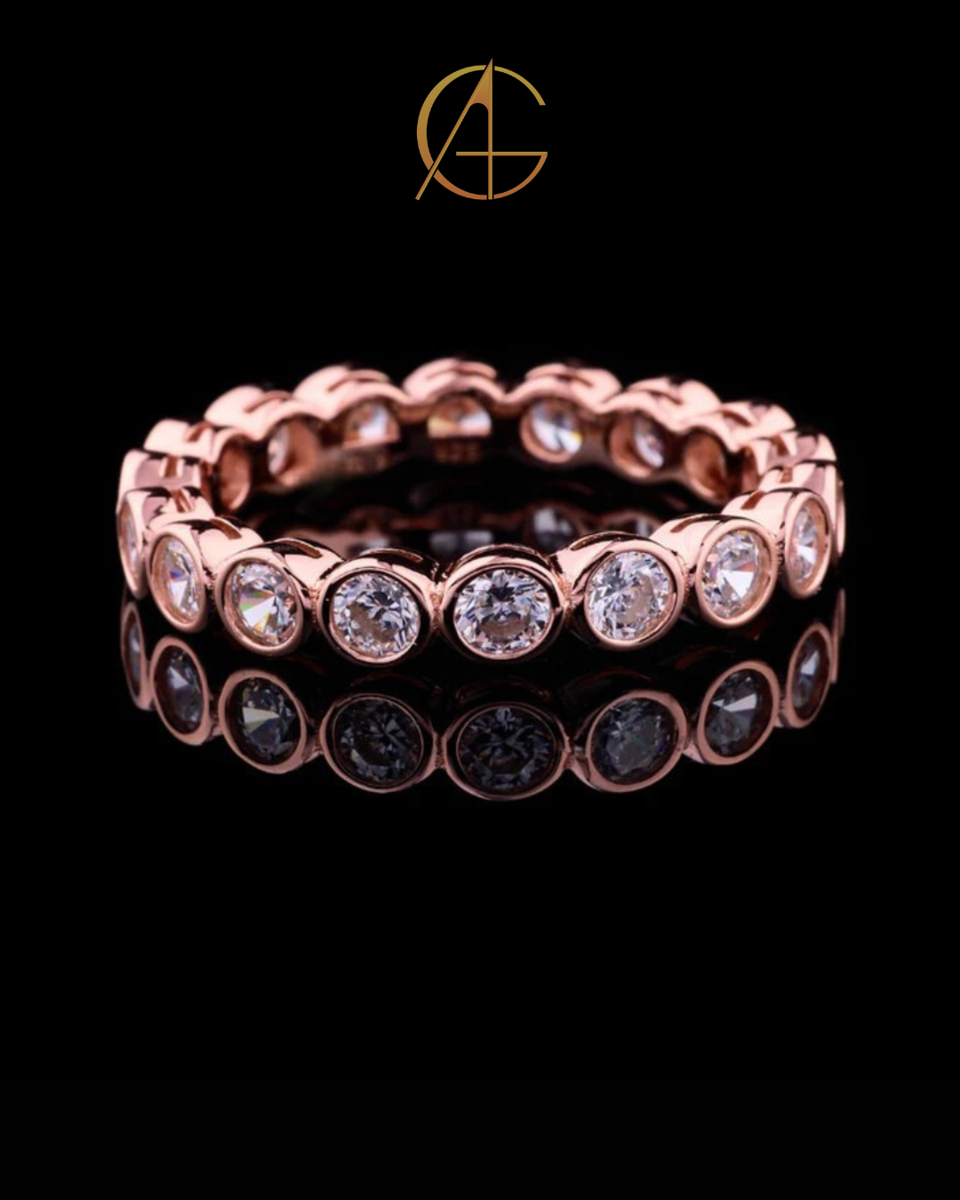 0.50 TCW Moissanite Diamond Eternity Rose Gold Ring with Round Cut Bezel Set Diamonds