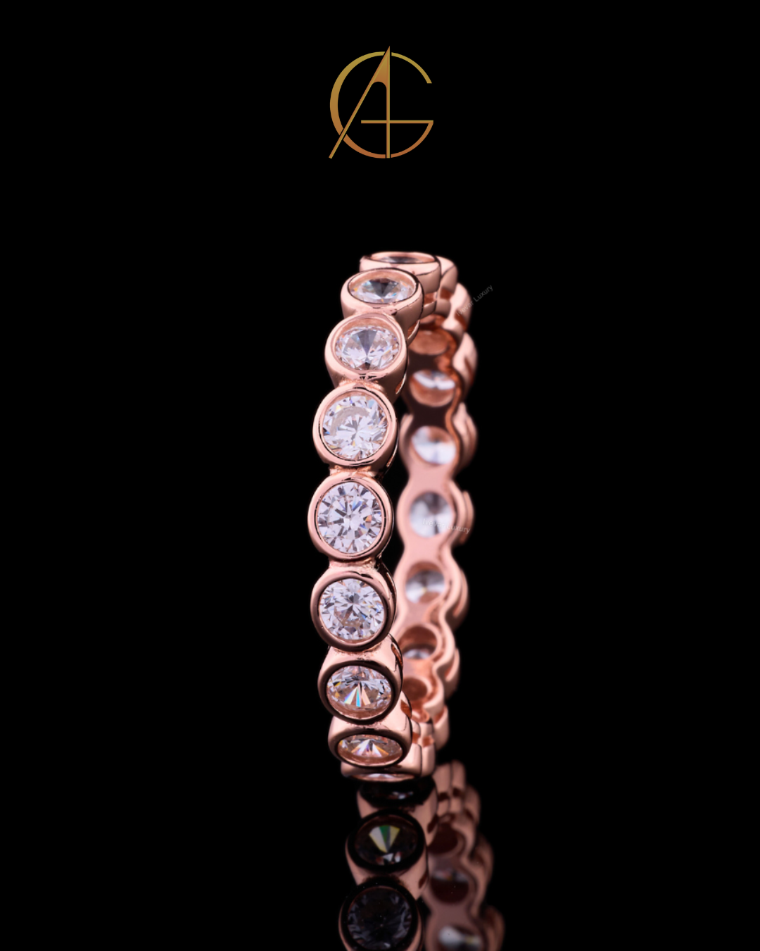 0.50 TCW Moissanite Diamond Eternity Rose Gold Ring with Round Cut Bezel Set Diamonds