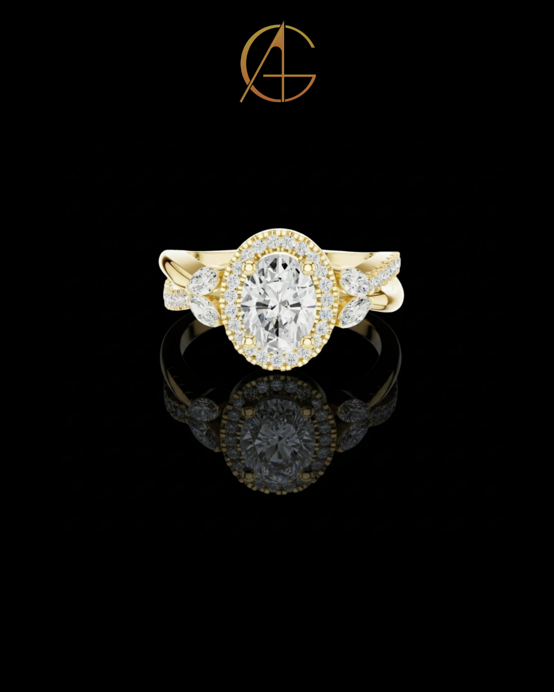 1.09 CT Lumina Oval Cut Halo Moissanite Diamond Ring with Sculpted Diamond Accents For Special One