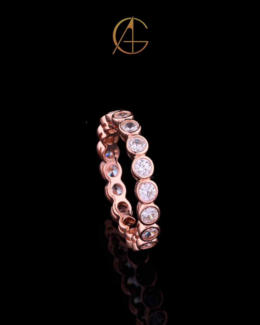 0.50 TCW Moissanite Diamond Eternity Rose Gold Ring with Round Cut Bezel Set Diamonds