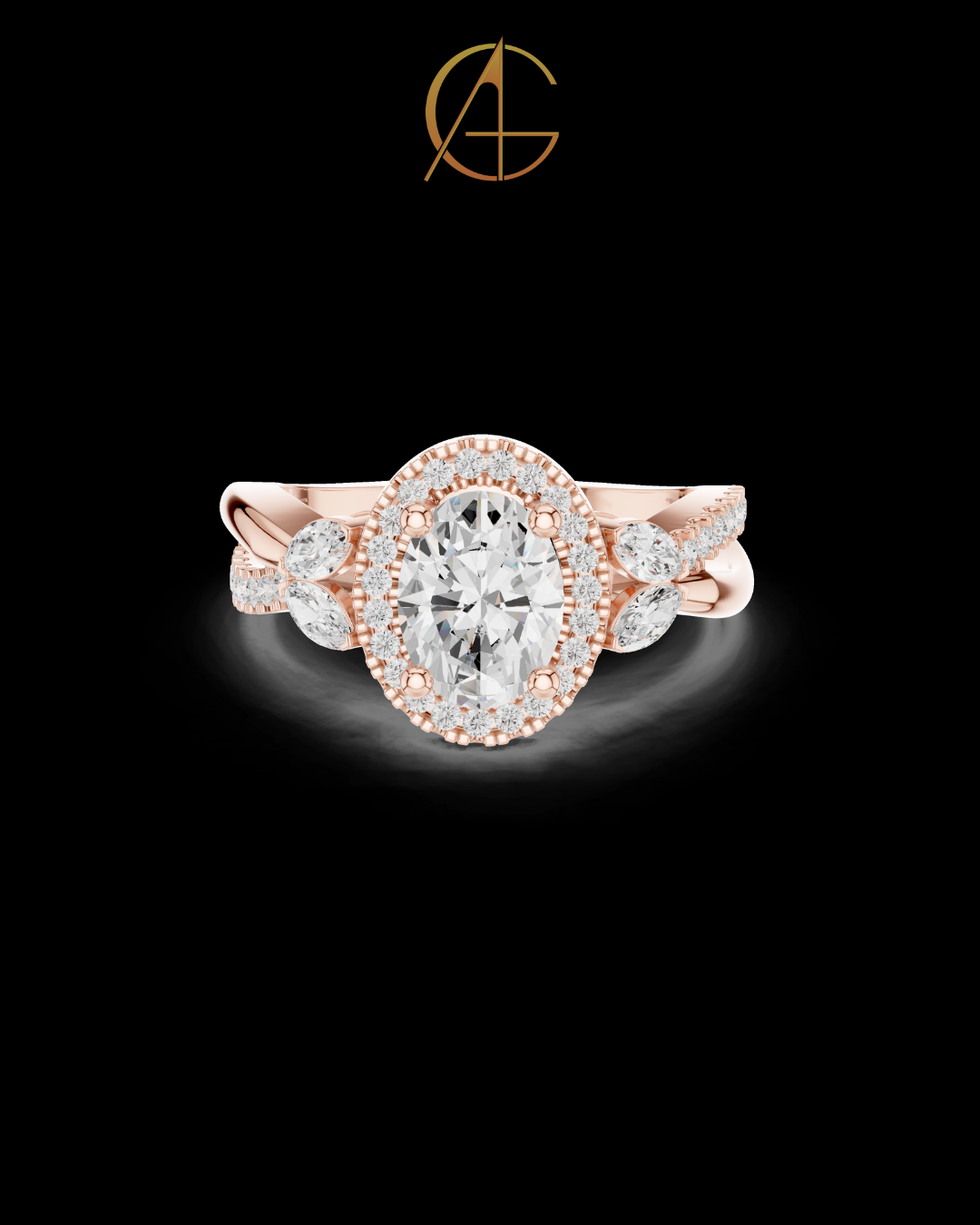 1.09 CT Lumina Oval Cut Halo Moissanite Diamond Ring with Sculpted Diamond Accents For Special One