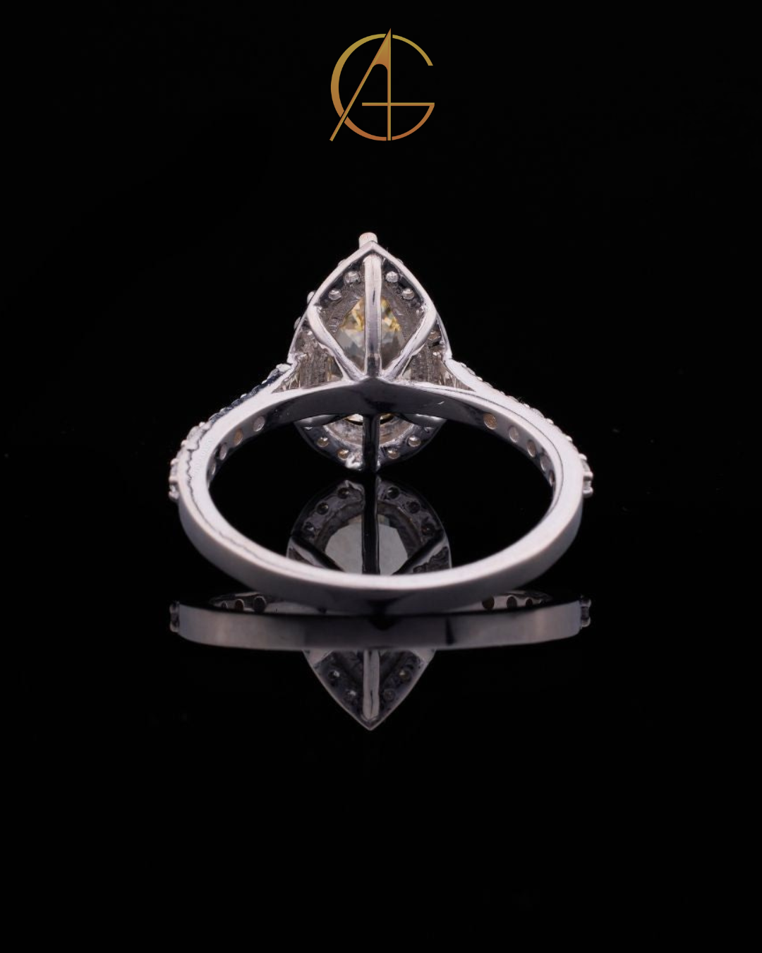 2.00 CT Dazzling Pear Shaped Fancy Vivid Yellow Moissanite Diamond Ring Framed by a Brilliant Diamond