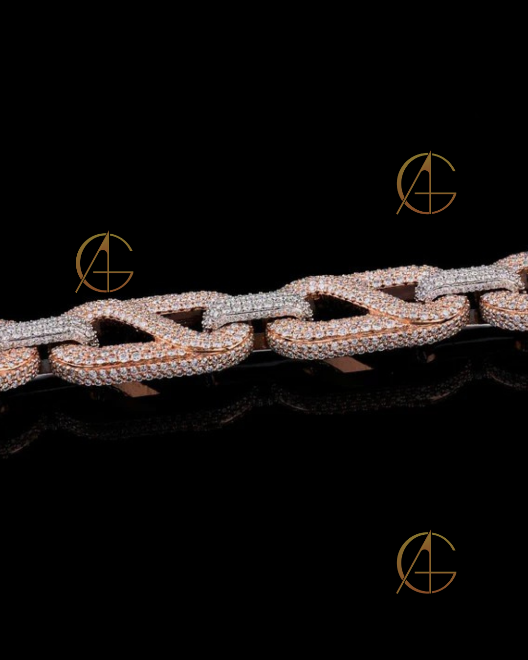 Rose Gold Two Tone VVS Moissanite Iced Out Cuban Chain Hip Hop Style by Auren