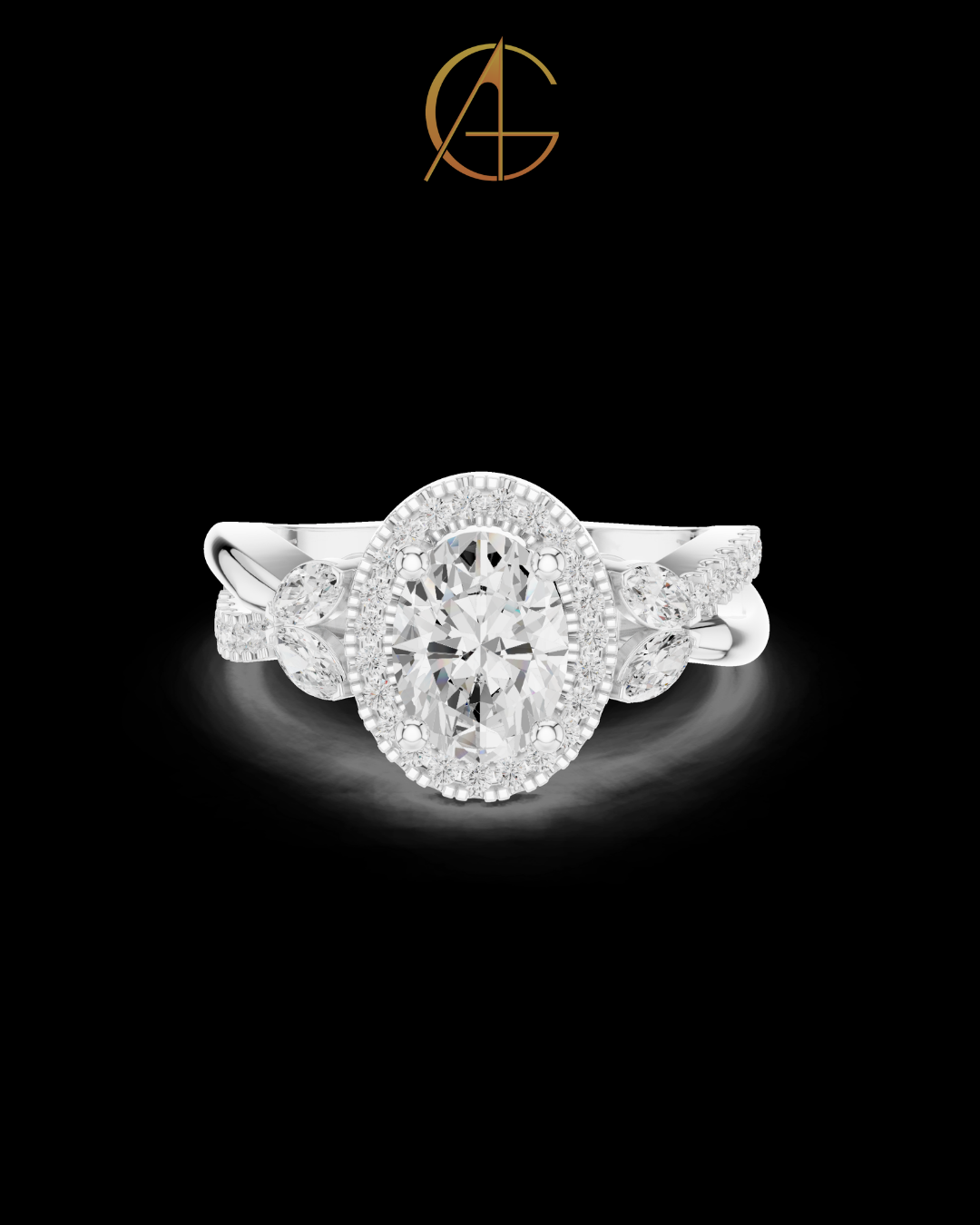 1.09 CT Lumina Oval Cut Halo Moissanite Diamond Ring with Sculpted Diamond Accents For Special One