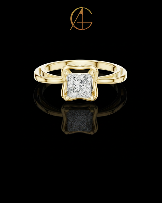 1.30 CT Sparkling Princess Moissanite Diamond Ring with Artistic Wavy Frame and Sleek Polished Band