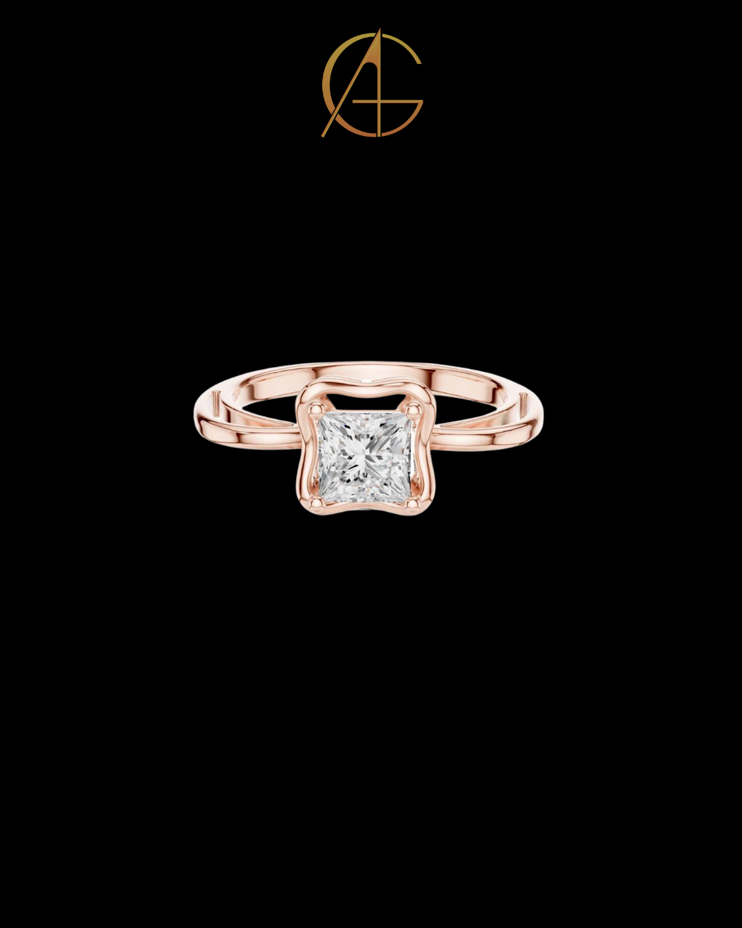 1.30 CT Sparkling Princess Moissanite Diamond Ring with Artistic Wavy Frame and Sleek Polished Band