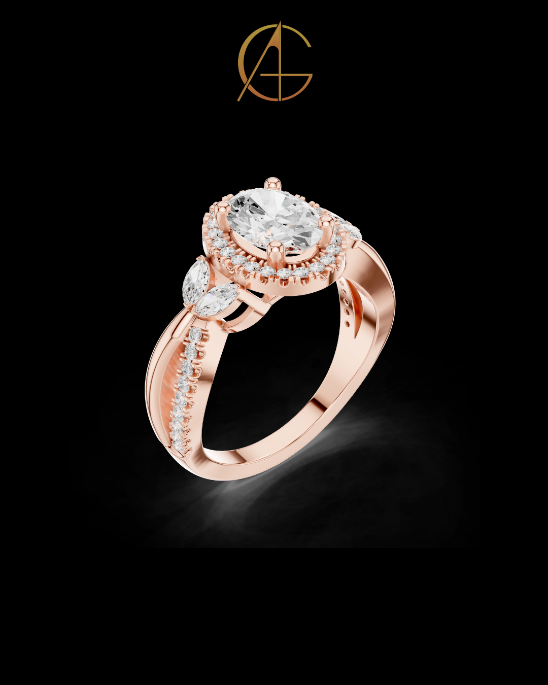 1.09 CT Lumina Oval Cut Halo Moissanite Diamond Ring with Sculpted Diamond Accents For Special One