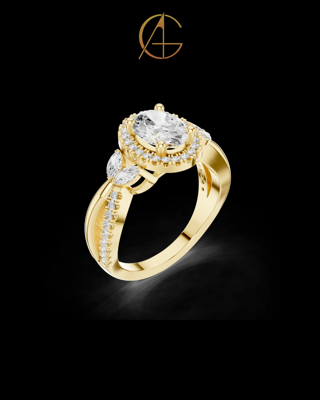 1.09 CT Lumina Oval Cut Halo Moissanite Diamond Ring with Sculpted Diamond Accents For Special One