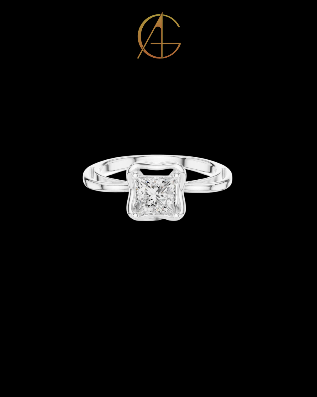 1.30 CT Sparkling Princess Moissanite Diamond Ring with Artistic Wavy Frame and Sleek Polished Band
