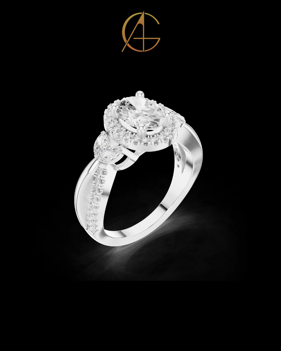 1.09 CT Lumina Oval Cut Halo Moissanite Diamond Ring with Sculpted Diamond Accents For Special One