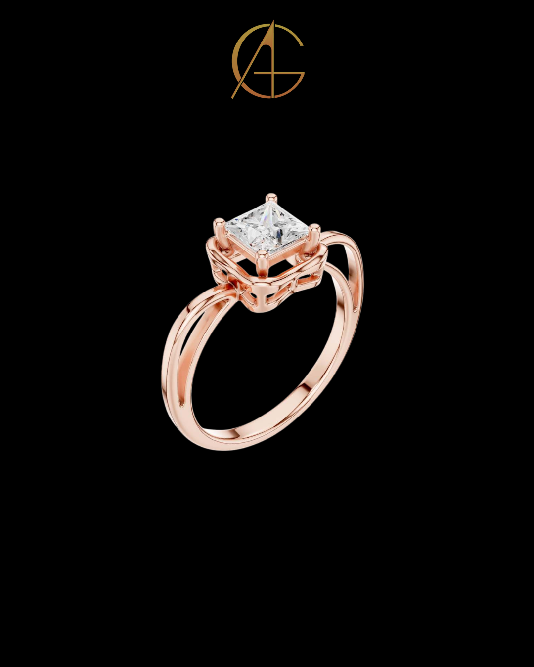 1.30 CT Sparkling Princess Moissanite Diamond Ring with Artistic Wavy Frame and Sleek Polished Band