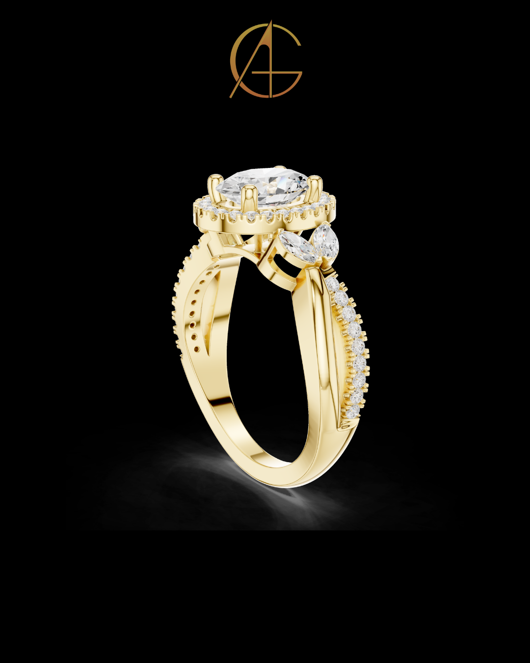 1.09 CT Lumina Oval Cut Halo Moissanite Diamond Ring with Sculpted Diamond Accents For Special One