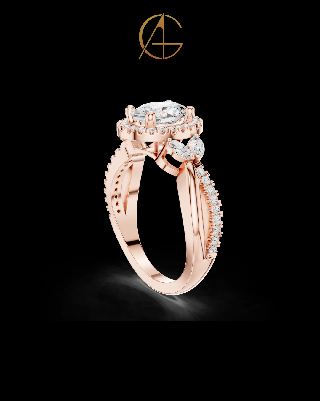 1.09 CT Lumina Oval Cut Halo Moissanite Diamond Ring with Sculpted Diamond Accents For Special One