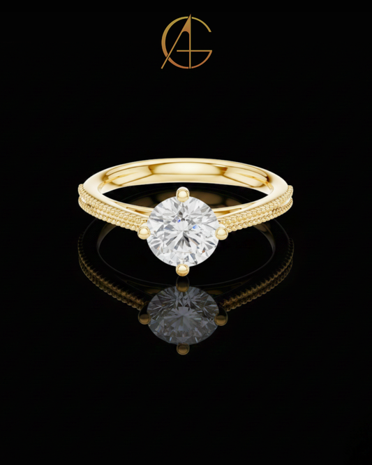 0.85 TCW Classic Round Brilliant Moissanite Diamond Milgrain Solitaire Engagement Minimalist Luxury Ring for Her